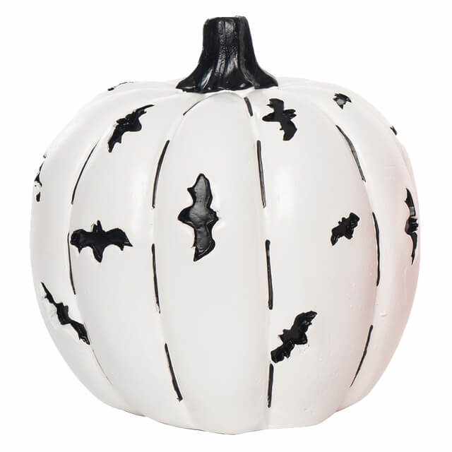 Patterned Black & White Bat Resin Pumpkin Decor