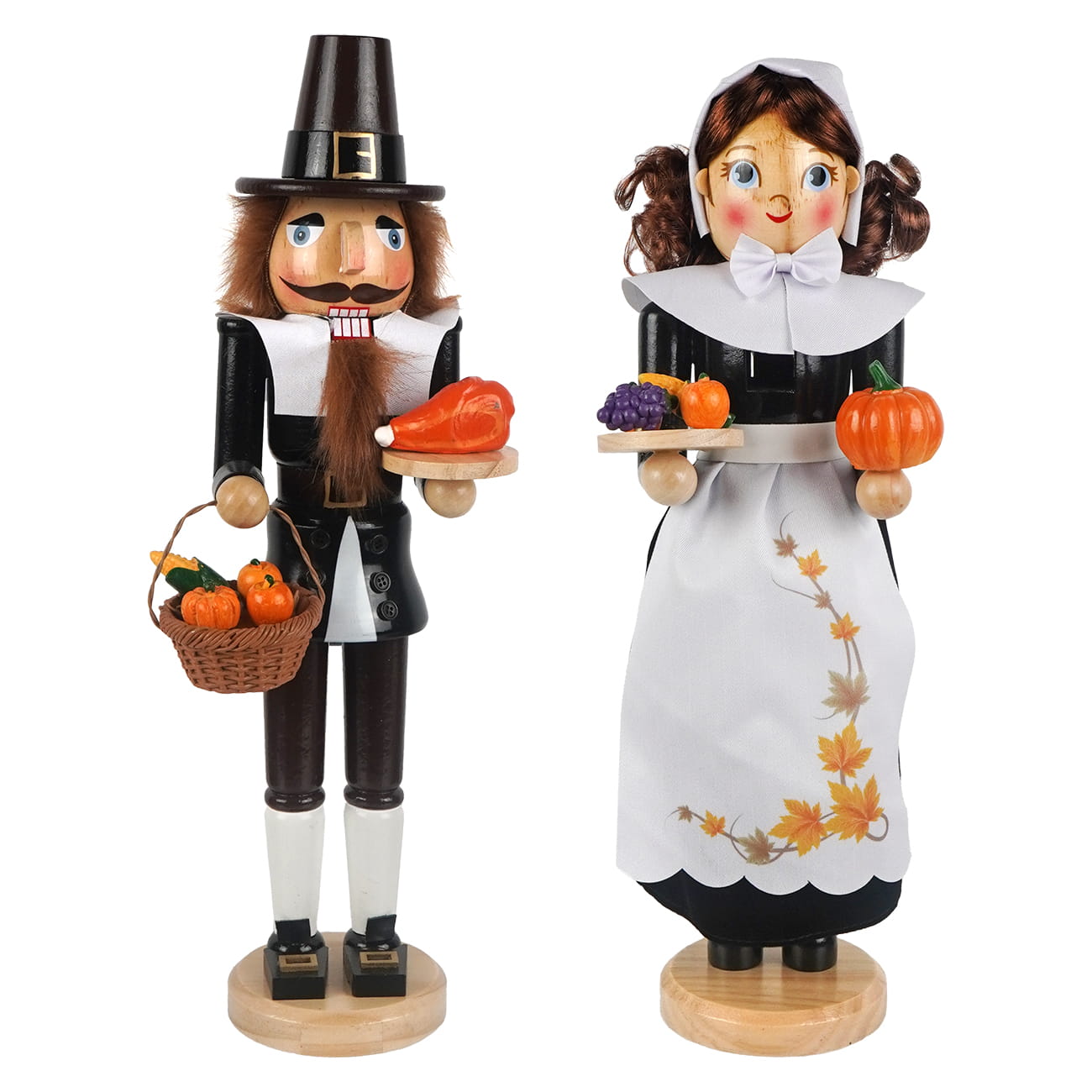 15" Pilgrim Man & Woman Thanksgiving Harvest Nutcrackers