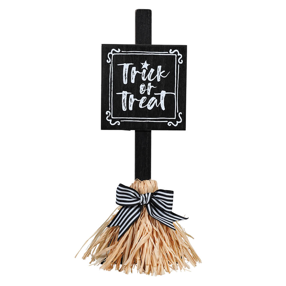 "Trick Or Treat" Straw Broom Sign