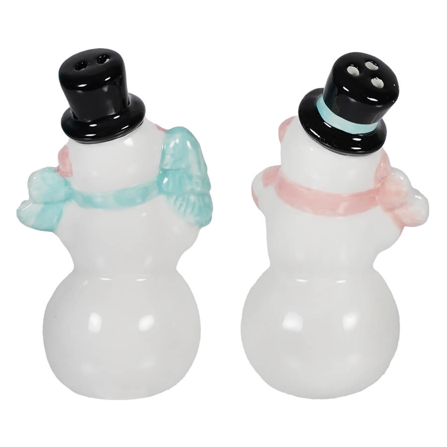 Pastel Pink & Turquoise Snowmen Salt & Pepper Shakers Set/2