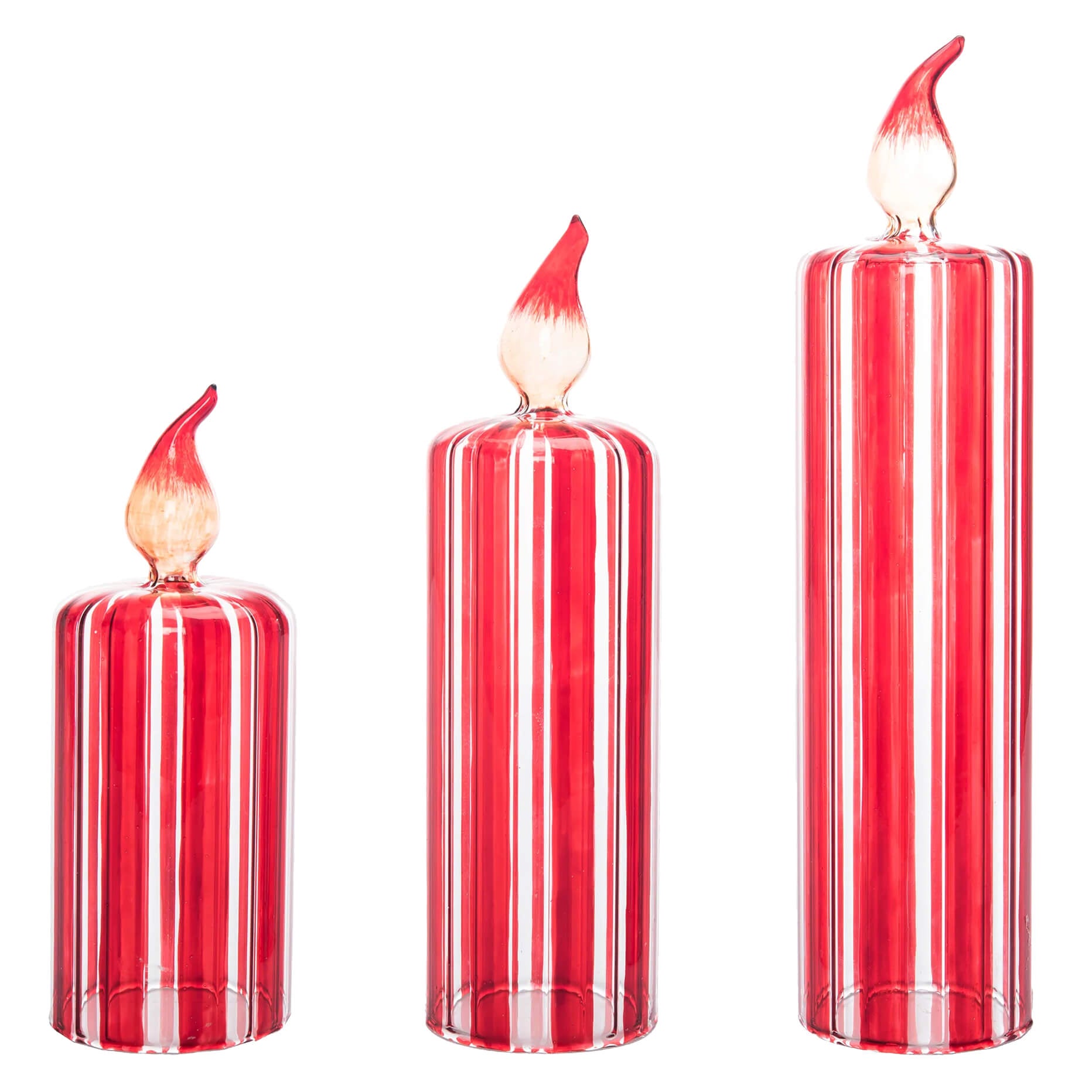 Red & White Striped Glass Candle Decor Set/3