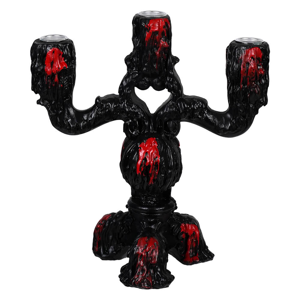 Black & Red Melted Skull Candleabra