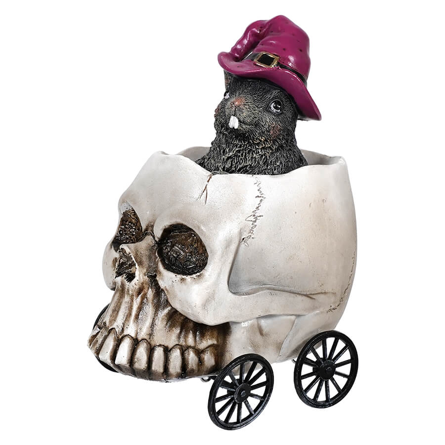 Rat Wearing Witch Hat Riding Skull Wheelie Figure