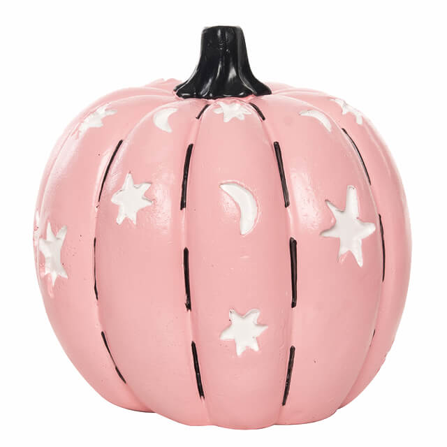 Patterned Pastel Pink Moon & Stars Resin Pumpkin Decor