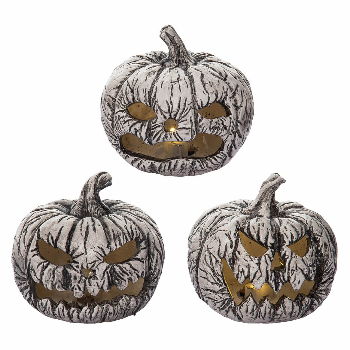 Light Up Spooky Moldy Resin Pumpkins Set/3