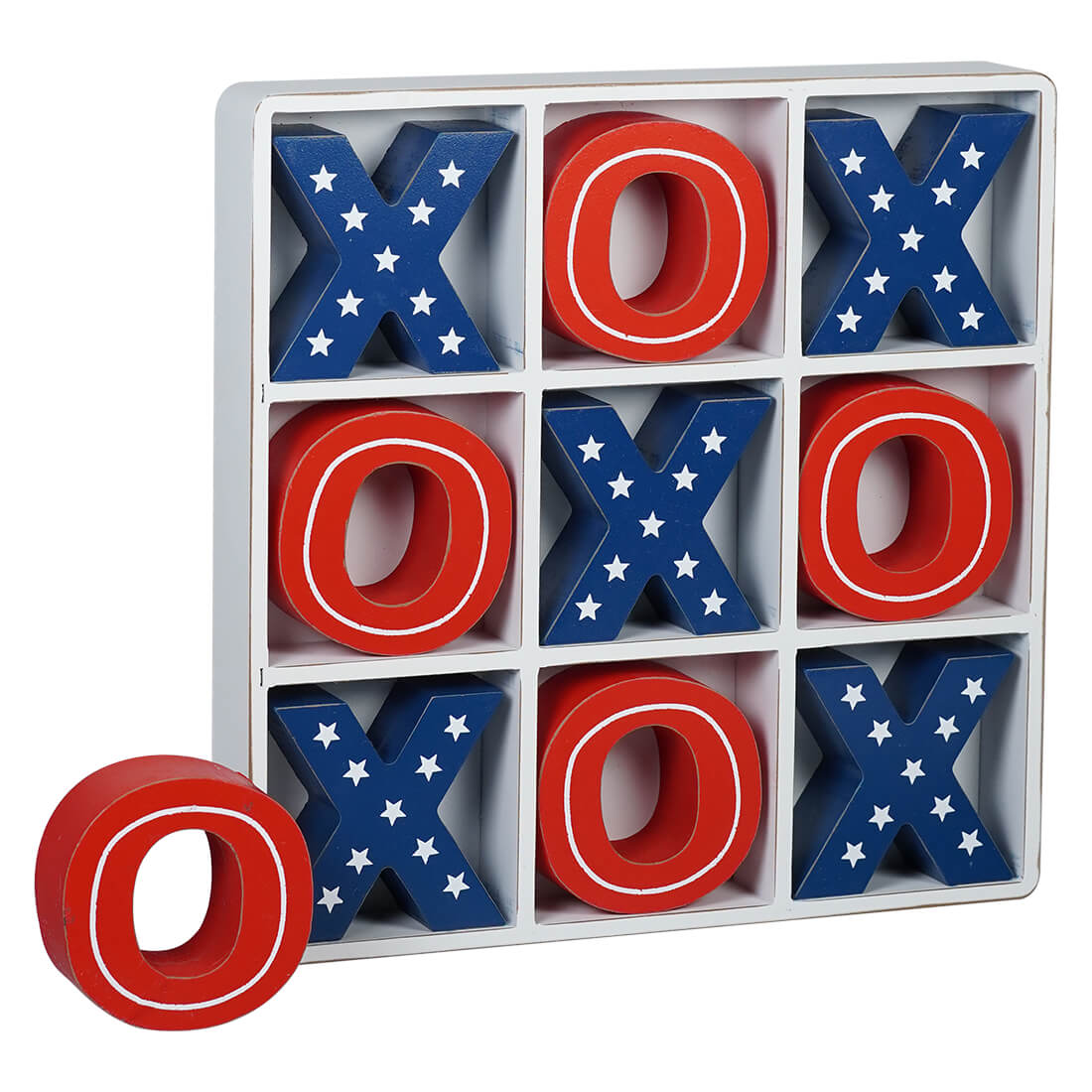 Wooden Patriotic Tabletop Tic-Tac-Toe Game S/10