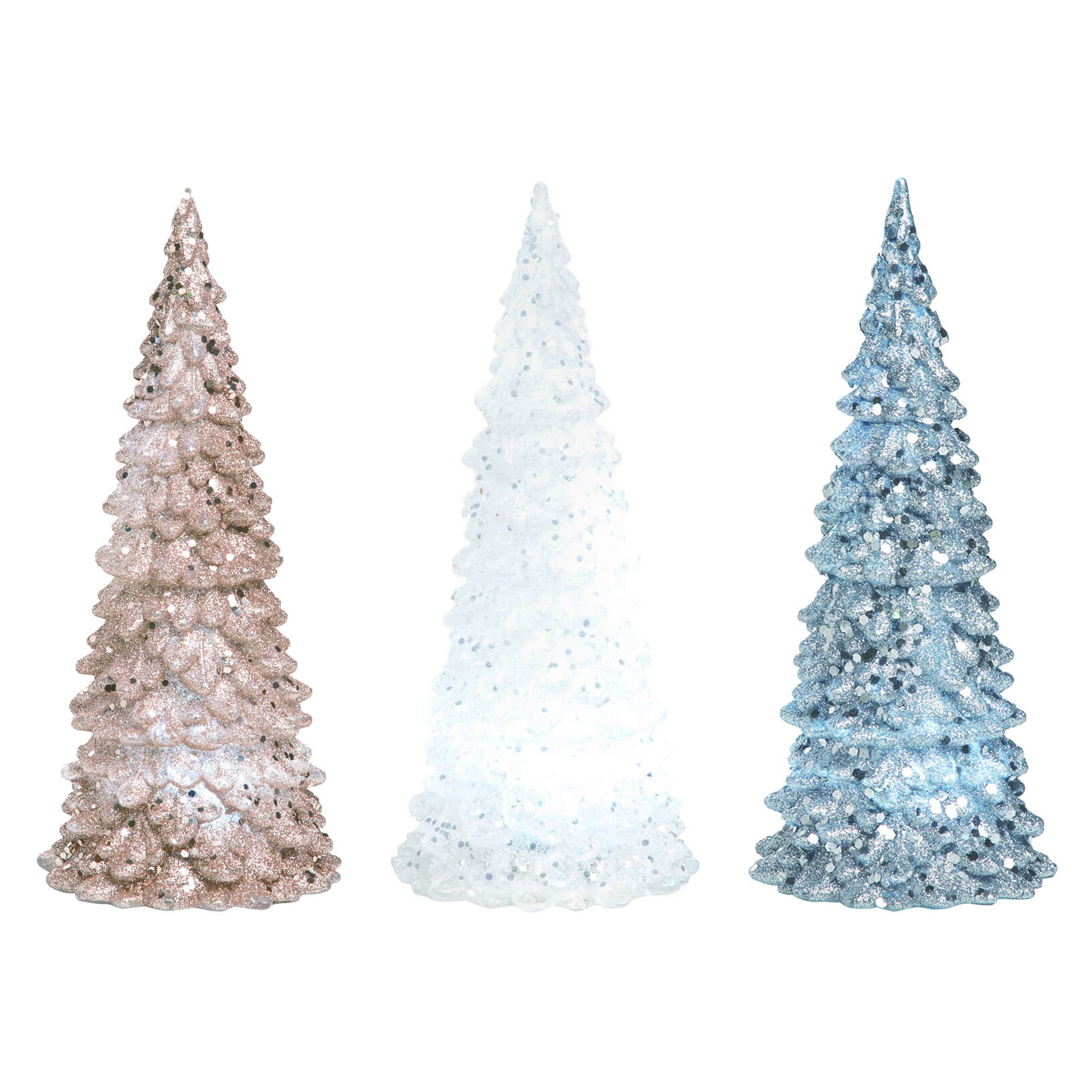 White, Silver & Copper Light Up Christmas Trees Set/3