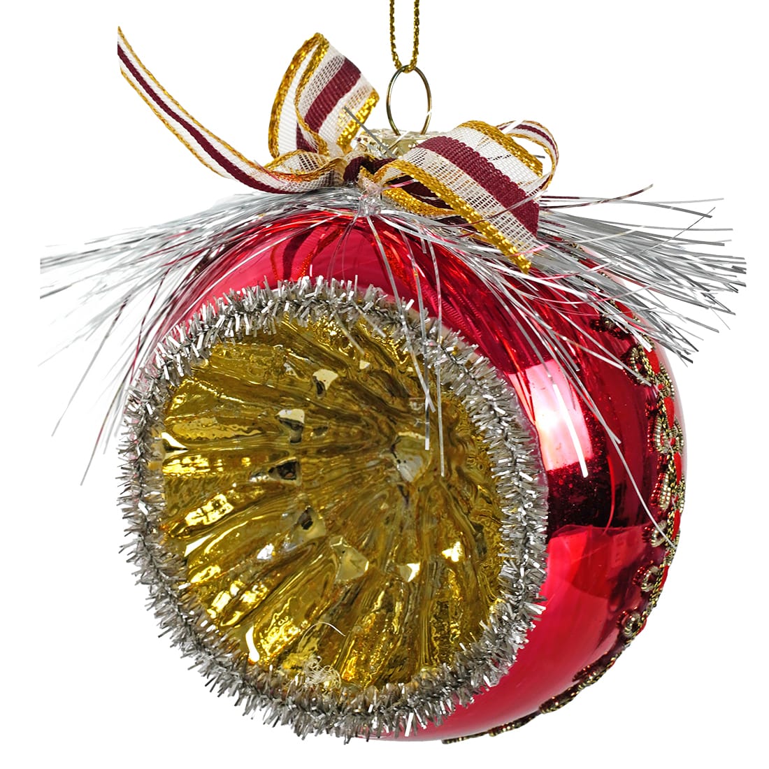 Red & Pink Reflector Ball Indent Ornament With Bow