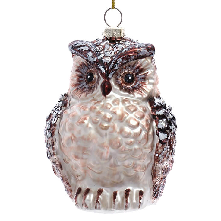 Brown & White Glass Owl Ornament