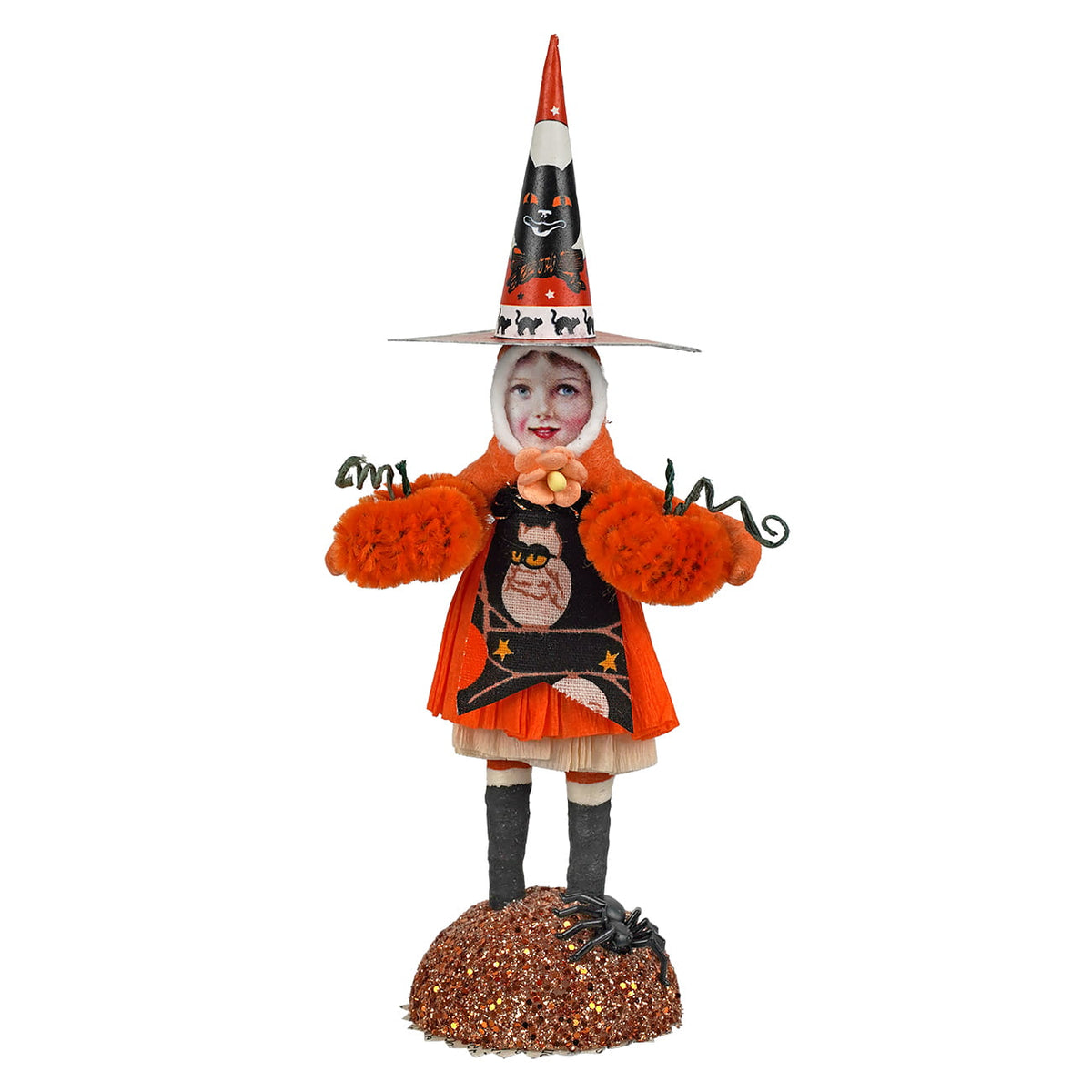 Spun Cotton Orange Witch Figure