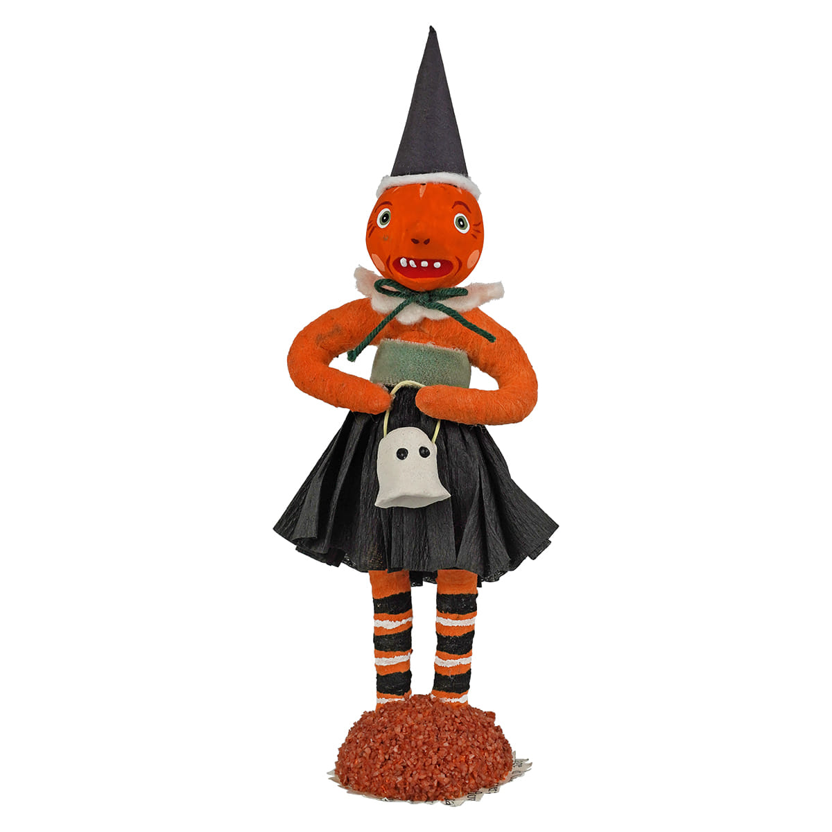 Spun Cotton Scared Pumpkin Girl Figure