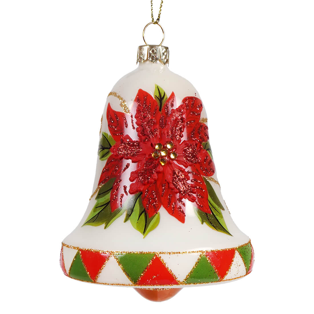 Poinsettia Bell Blown Glass Ornament