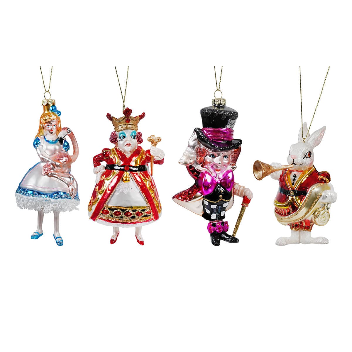 Alice In Wonderland Glass Ornaments Set/4 - Ornaments