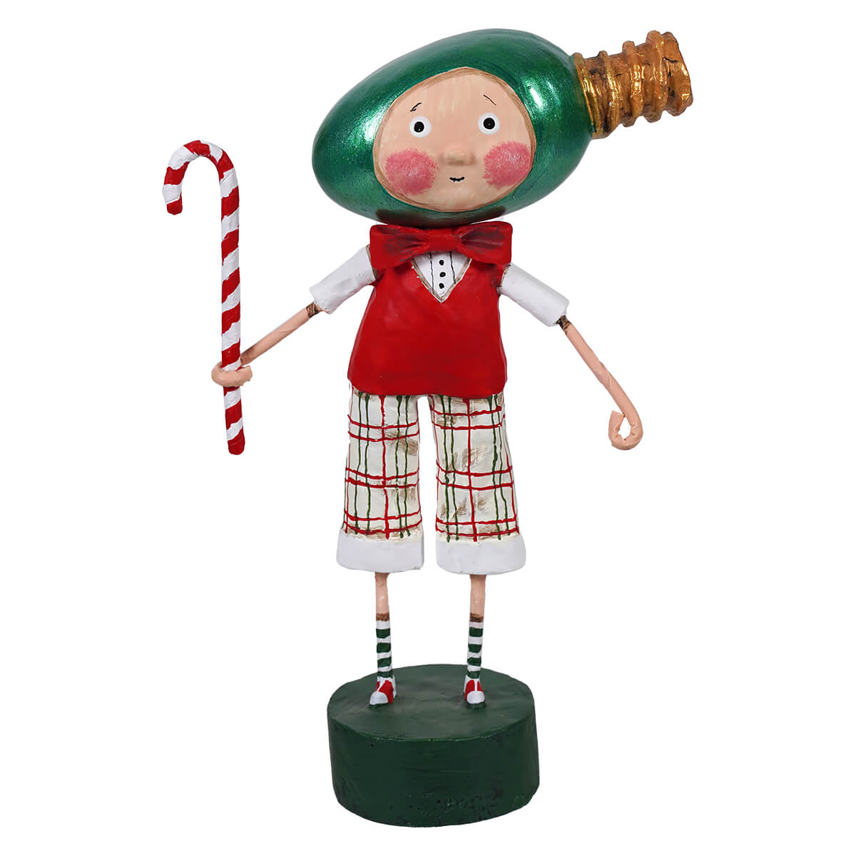 Whimsical all aglow christmas light bulb character in bright colors perfect for a child’s christmas figures collection