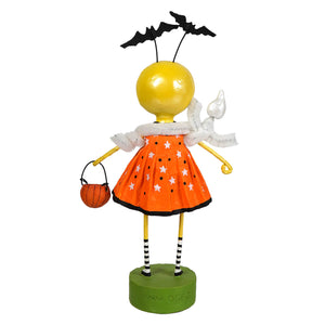 Yellow-headed lori mitchell halloween figural decor with orange star dress black bat antennae and striped legs on green base
