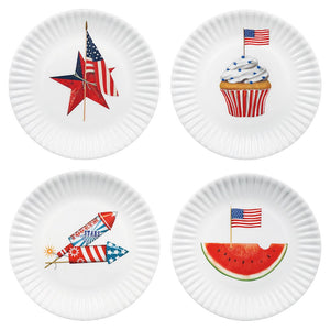 American Holiday Flag Melamine Plates Set/4