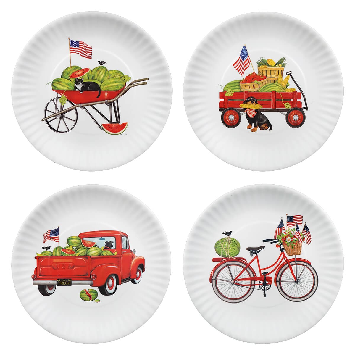 American Holiday Watermelon Melamine Plates Set/4