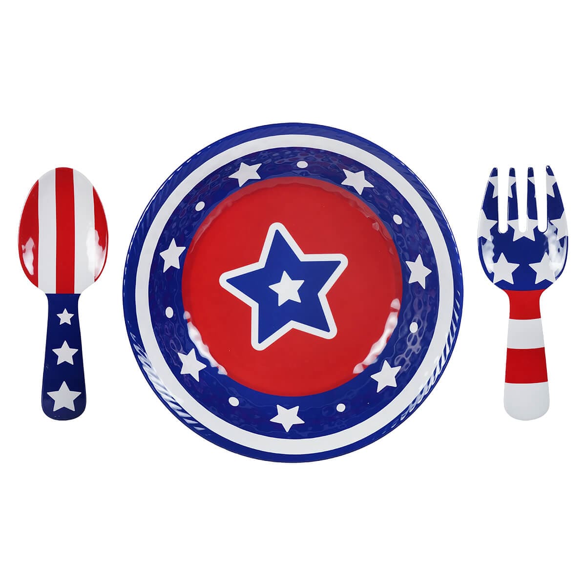 Americana Design Salad Bowl With Serving Fork & Spoon