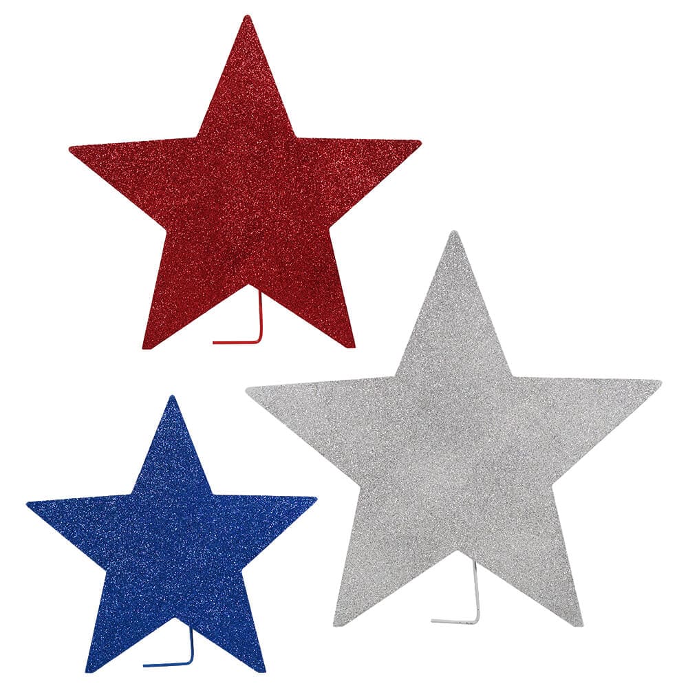 Americana Glittered Standing Stars Set/3