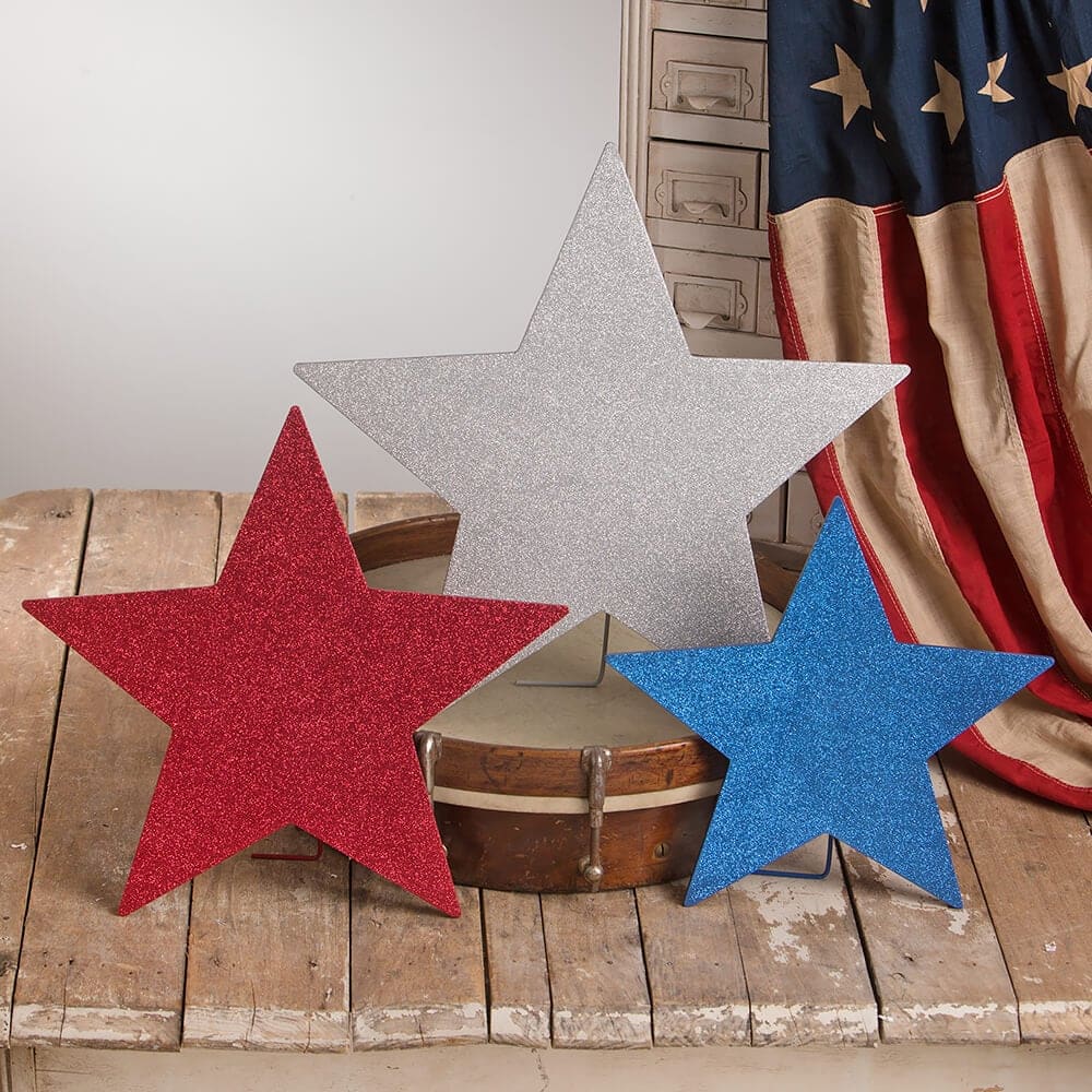 Americana Glittered Standing Stars Set/3