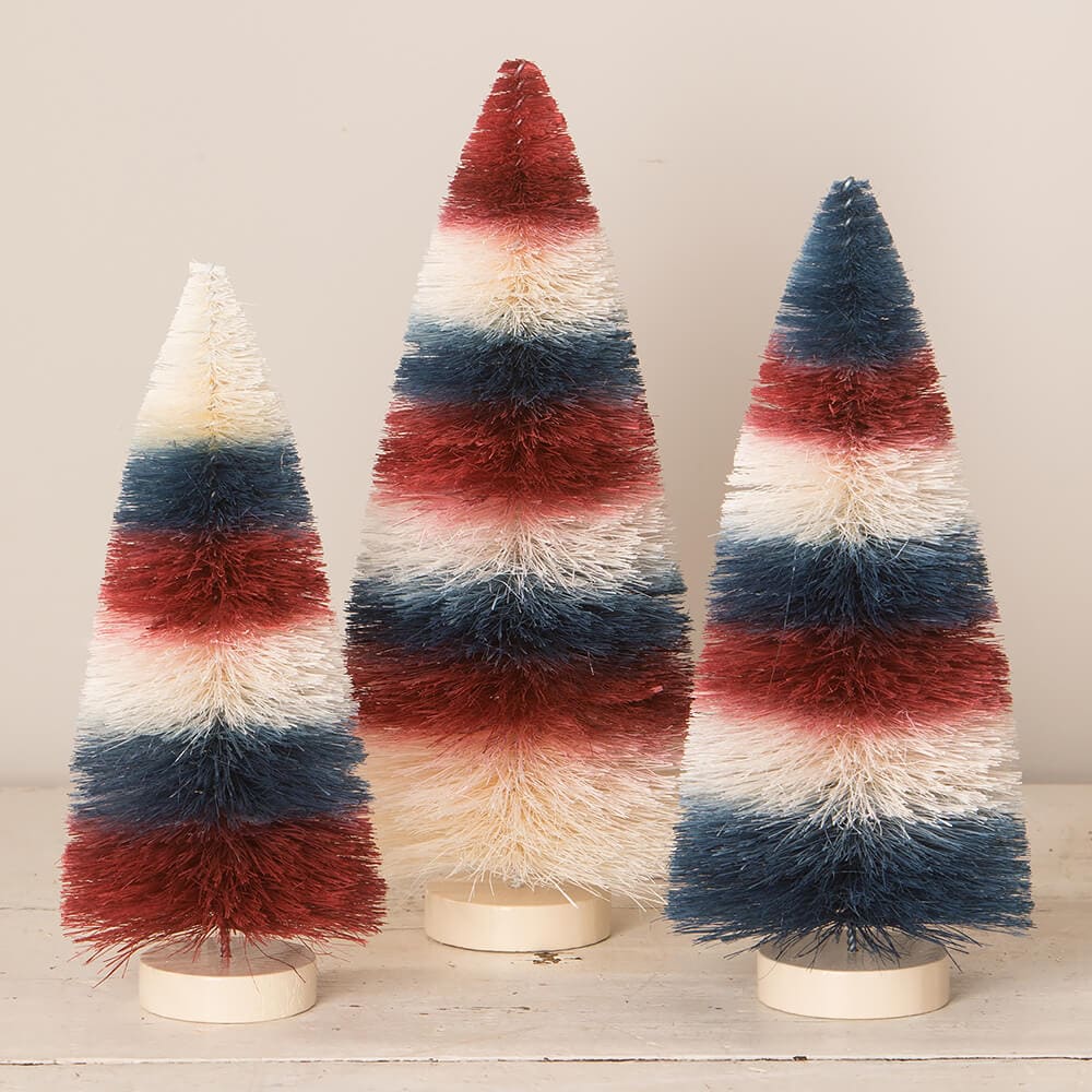 Americana Striped Bottle Brush Trees Set/3