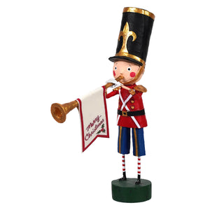 Toy soldier with trumpet in announcing christmas set featuring a child’s christmas figures in festive colors