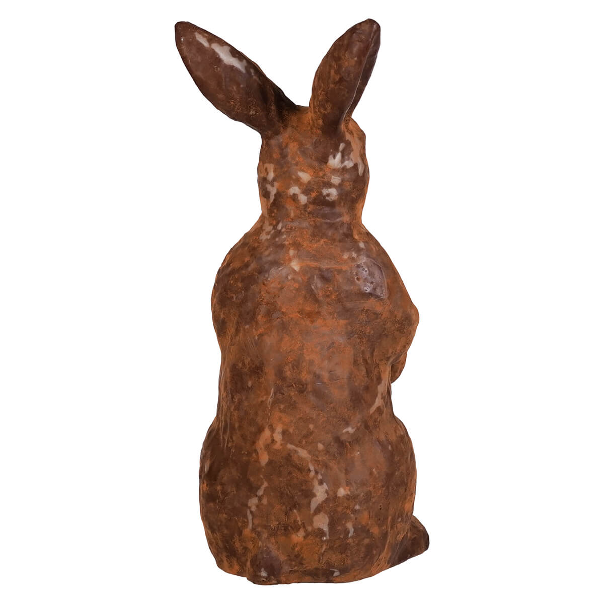 Antique brown standing rust-colored metal rabbit figurine with weathered texture and upright ears by muffin junction design