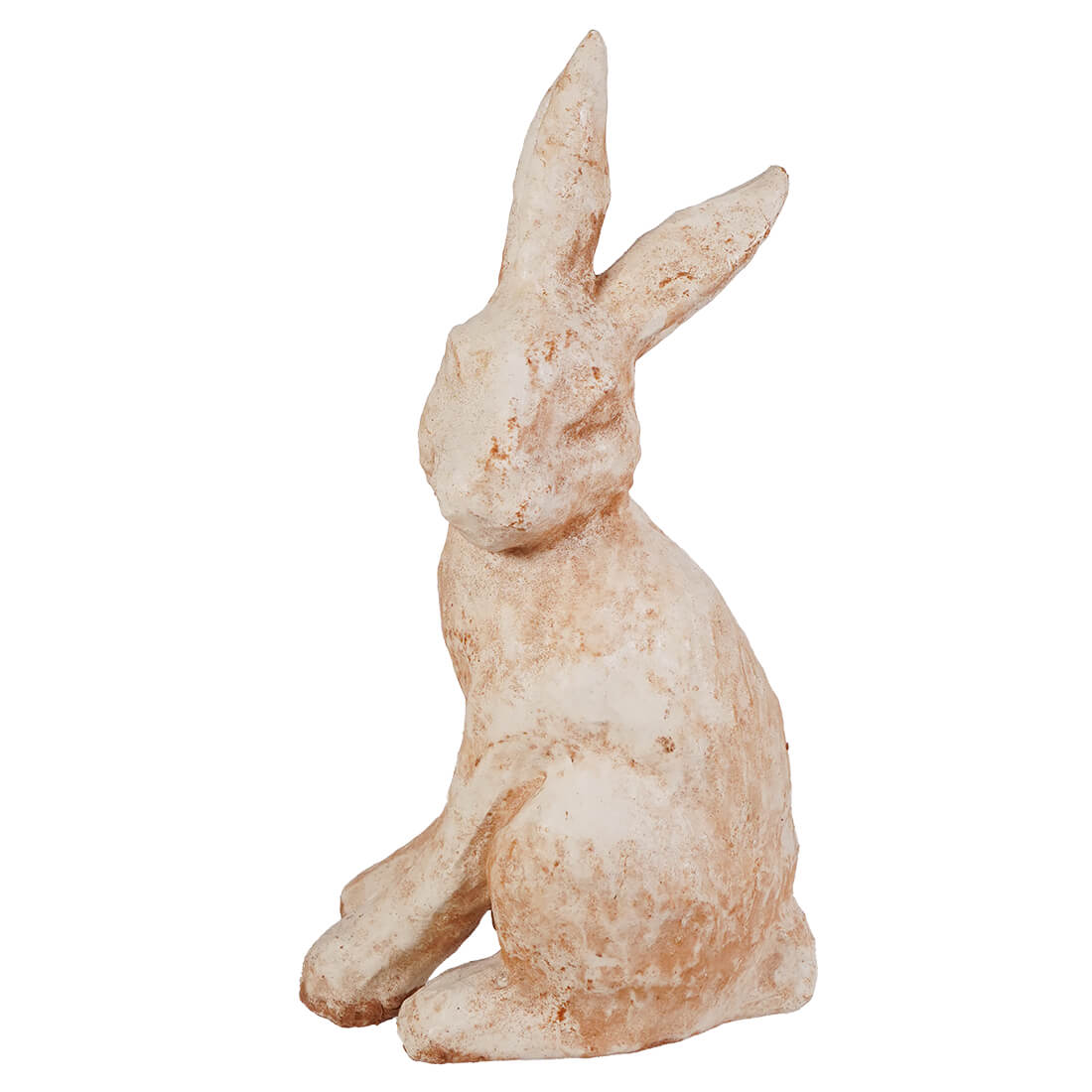A rustic antique waxed ivory sitting rabbit figurine with textured finish and long upright ears