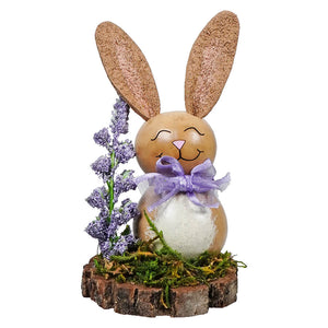 Easter bunny gourd scene with purple flower and lavender from meadowbrooke gourds perfect spring decor