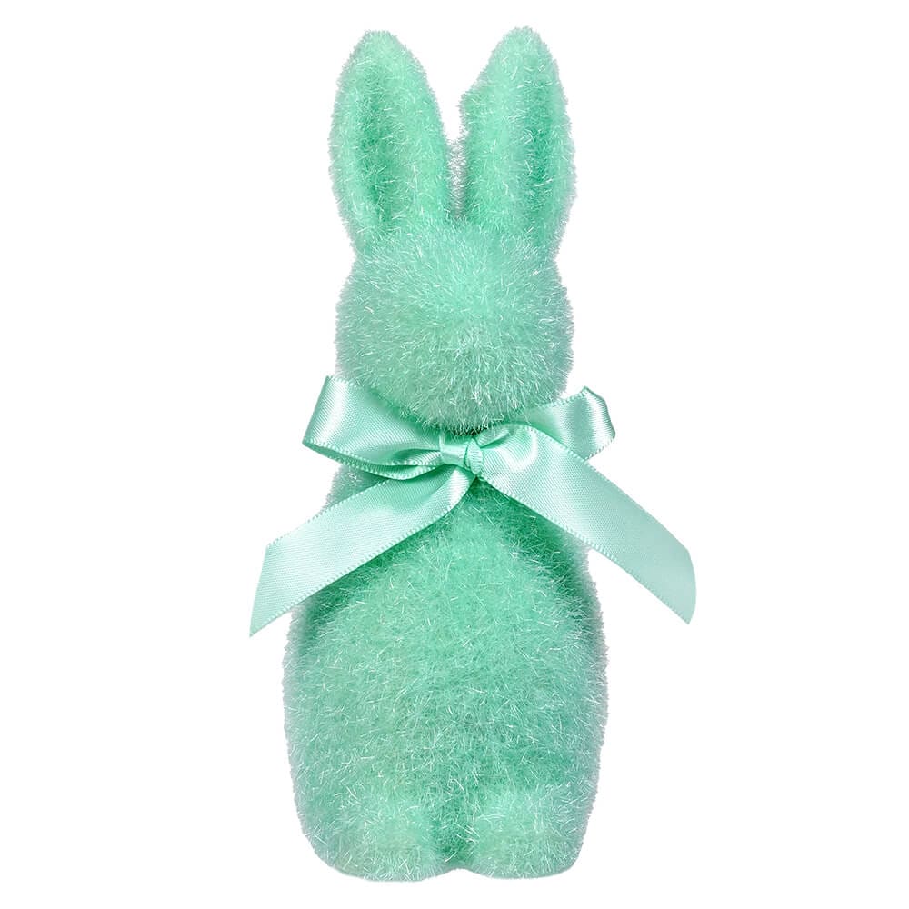 Aqua Flocked Pastel Button Nose Bunny - Easter