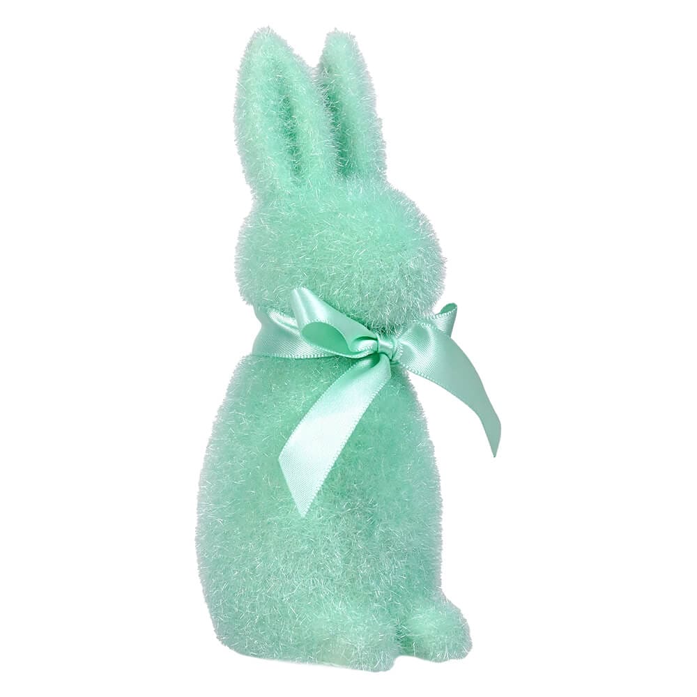 Aqua Flocked Pastel Button Nose Bunny - Easter