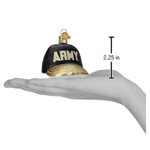 Black and gold army baseball cap ornament with metallic lettering perfect world christmas ornament gift