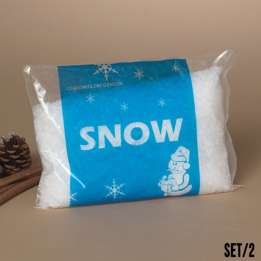 White artificial snow in a clear bag with blue festive label from gerson companies christmas vintage christmas snow & tinsel