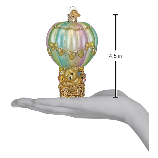 Baby bear balloon ornament pastel hot air balloon with gold trim and three teddy bears perfect christmas bear ornament and figural decor