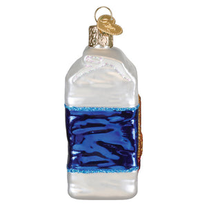 Clear glass bag of flour ornament with blue glittery label and gold cap, perfect figural decor or lighted decor