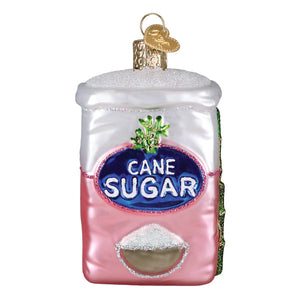 Pink and white glass bag of sugar ornament with gold heart top perfect for figural decor or lighted decor displays