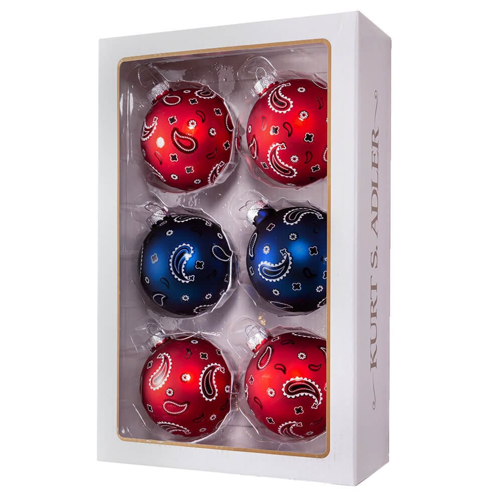 Bandana Style Glass Ball Ornaments Set/6