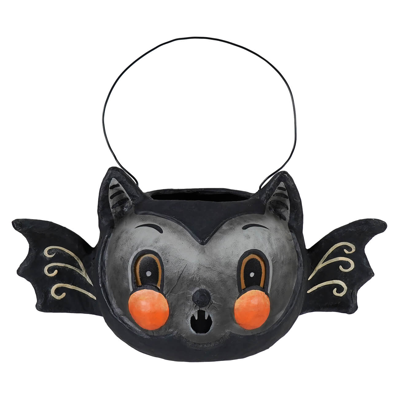 Batty barnum bucket halloween bucket with black bat decoration and wire hanger for spooky trick or treating fun