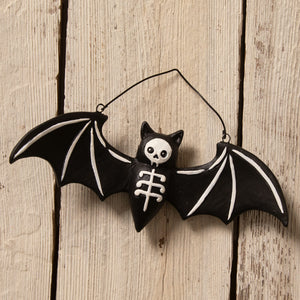 Black batty skeleton ornament with white skull face and wing veins by bethany lowe perfect halloween ornaments display