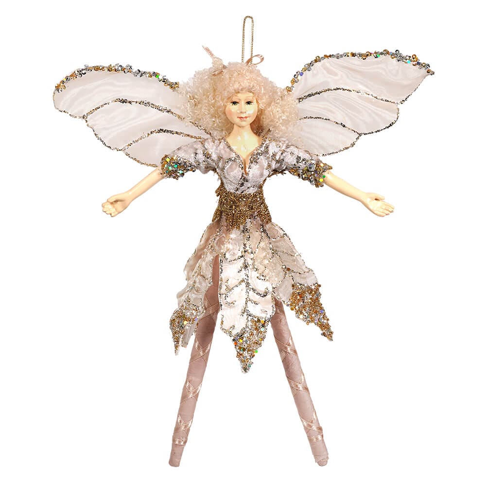 Beaded & Glittered Velvet Poinsettia Fairy Ornament