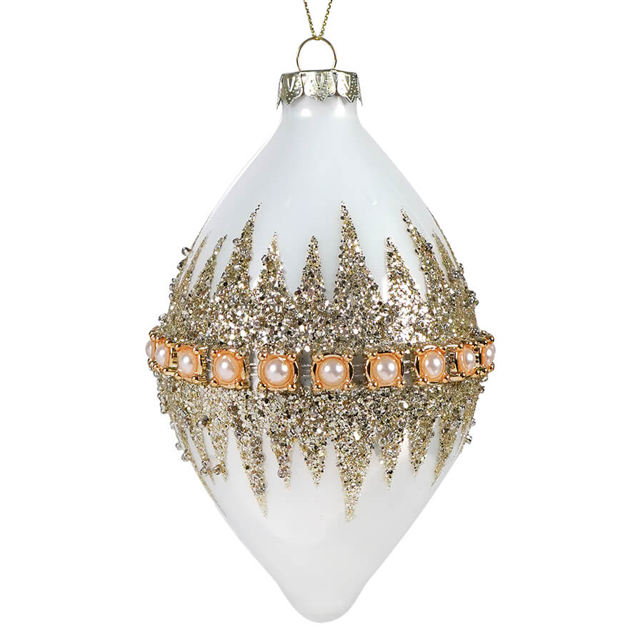 Beaded Ivory & Gold Pearl Glass Finial Ornament - Ornaments