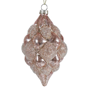 Beaded pink mercury glass teardrop hobnail ornament in glittery pink perfect for festive holiday decor