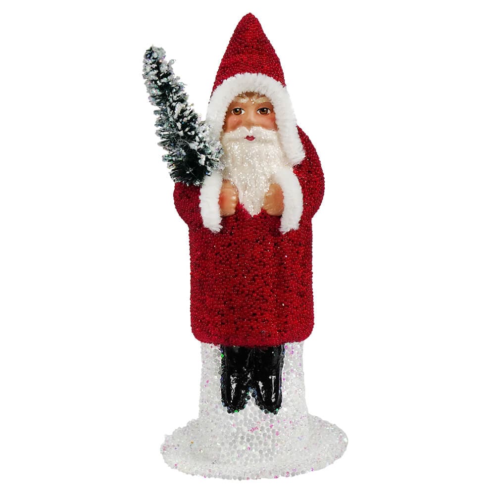 Beaded Red Coat Santa Holding Tree