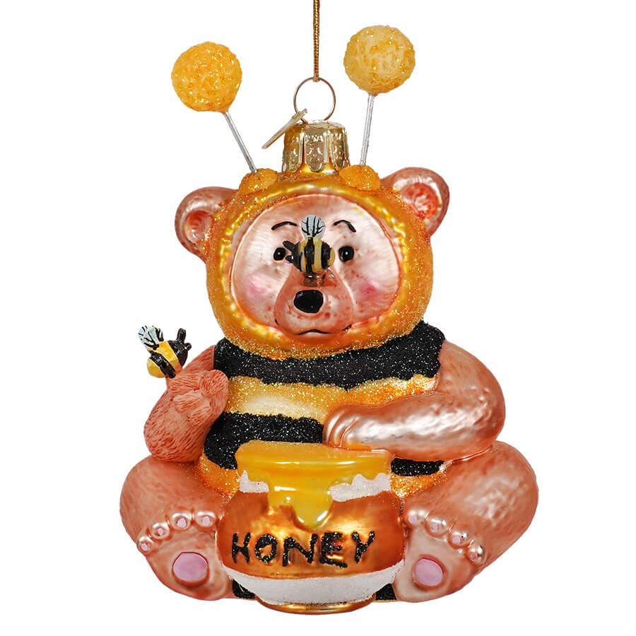 Bee Bear Glass Ornament