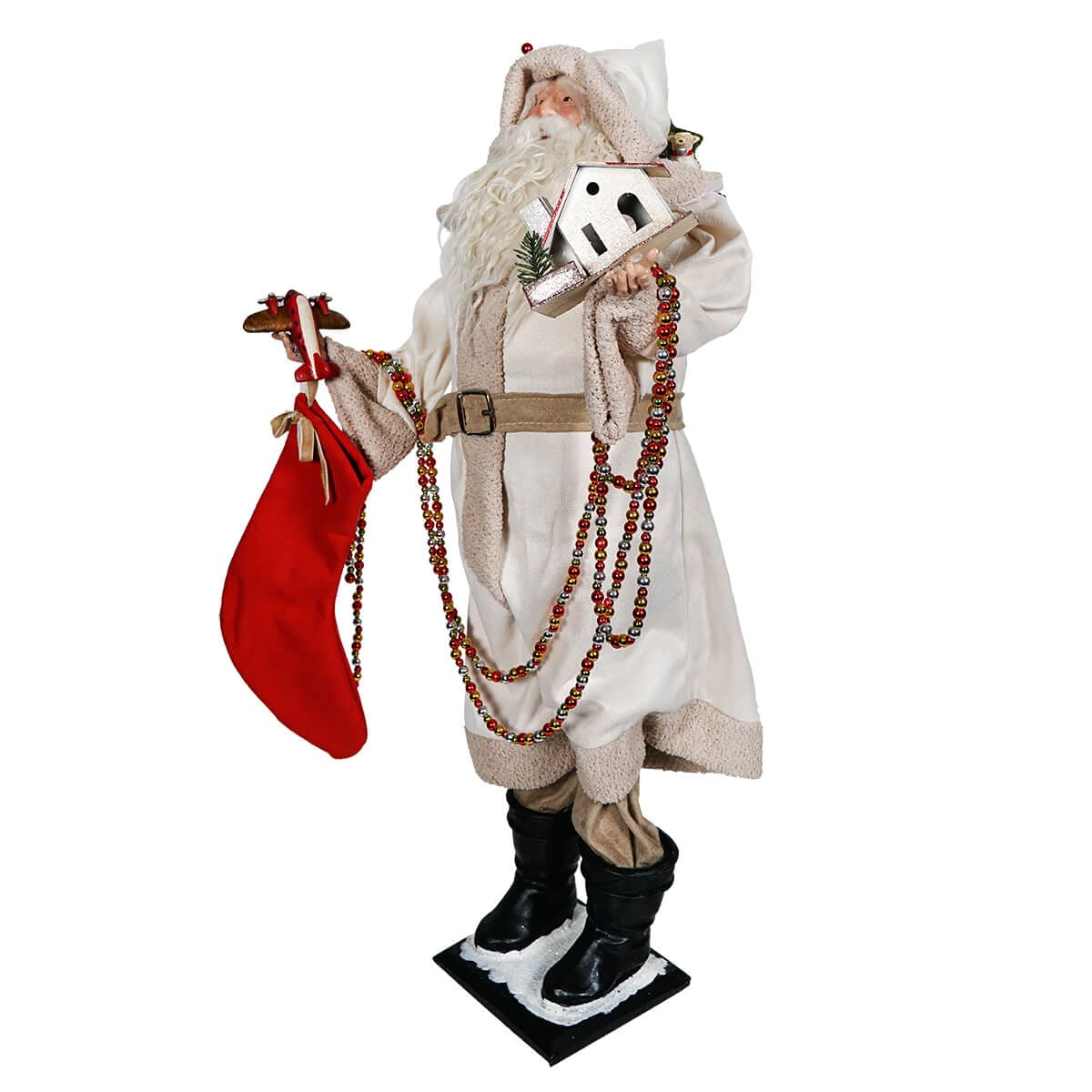 Beige Coat Vintage Santa Bearing Gifts