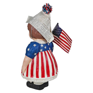 Betsy ross display figure by bethany lowe 30th featuring a girl figurine with newspaper hat holding american flag