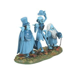 Blue hand-painted resin figural decor set beware of hitchhikers with skeletons in suits and tree toppers vibe