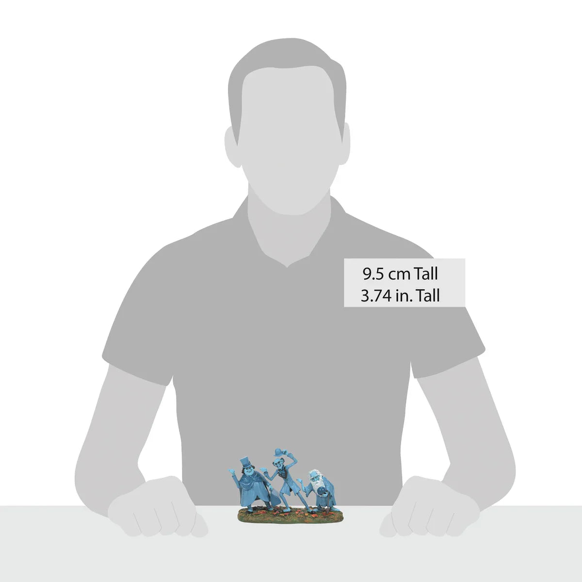 Blue hand-painted resin figural decor of three characters on green base perfect for beware of hitchhikers tree toppers