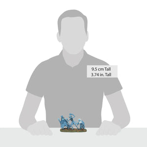 Blue hand-painted resin figural decor of three characters on green base perfect for beware of hitchhikers tree toppers