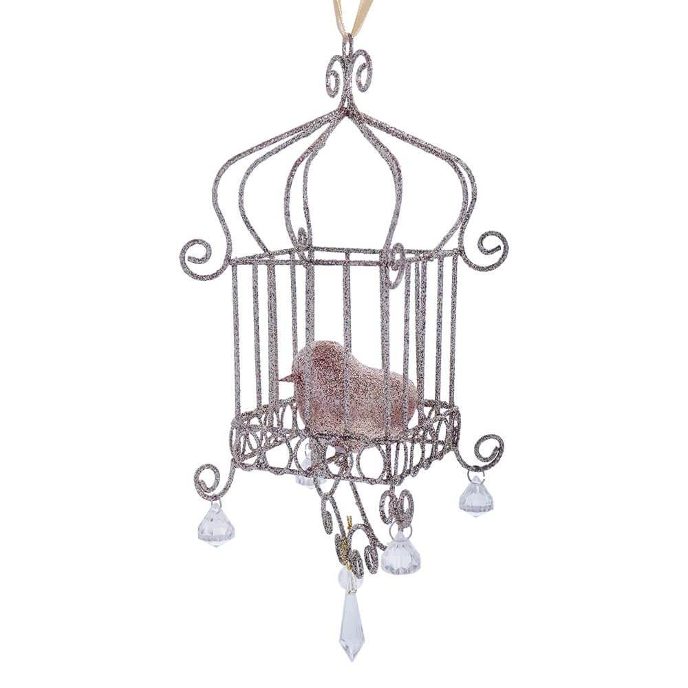 Bird In Gold Bird Cage Ornament